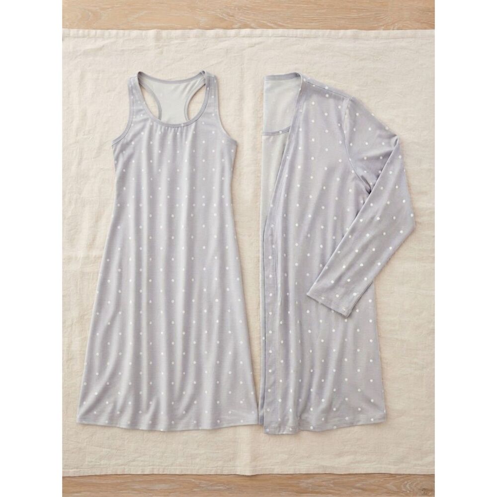 Maternity Nursing Nightgown Robe Set Gray Polka Dot Postpartum Hospital Bag